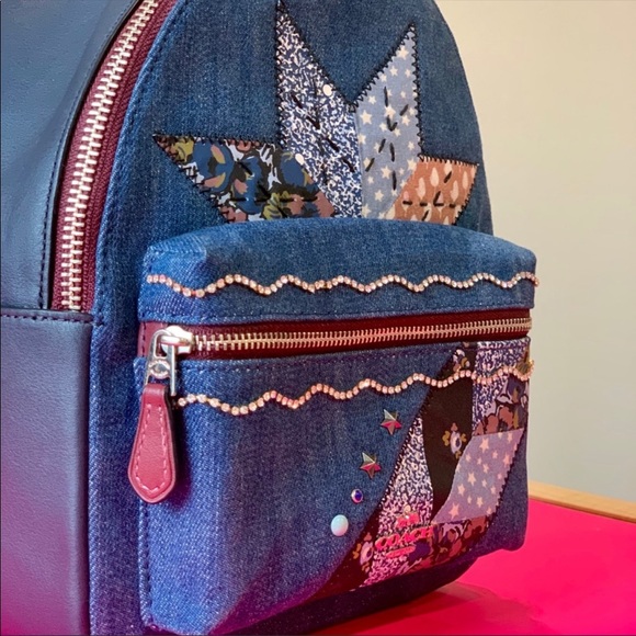 Coach Mini Charlie Star Denim Patchwork Backpack - Picture 4 of 8